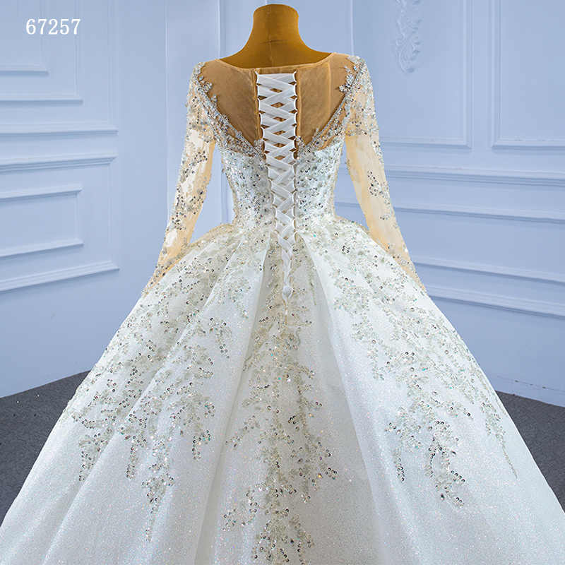 Luxury wedding dress 2022 Long Sleeve beading pearls sexy with train bridal dress